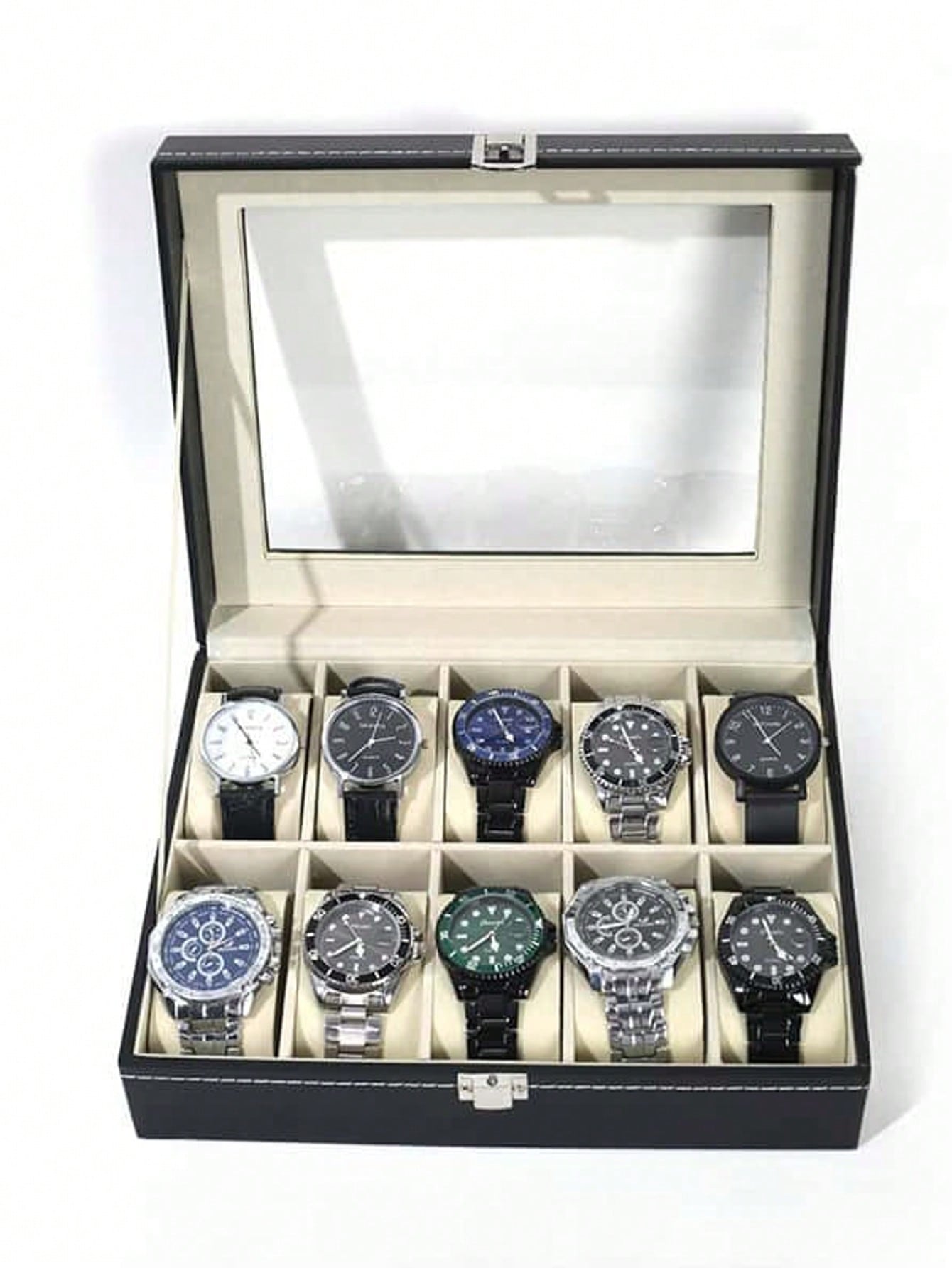 Jewelry Box With Watches - صندوق ساعات جلدي مع قفل، علبة