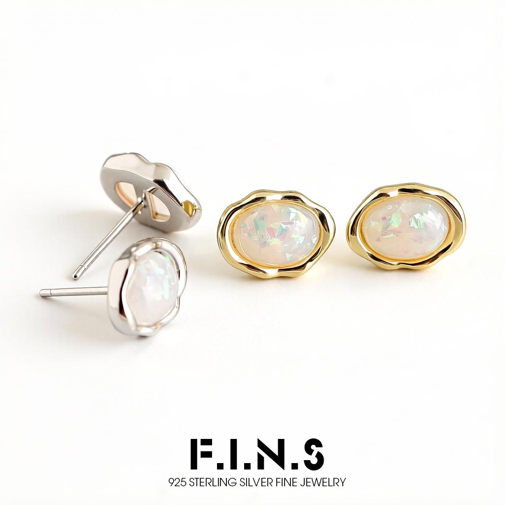 Opal Earrings Dangle - أقراط F.I.N.S من الفضة الإسترليني عيار