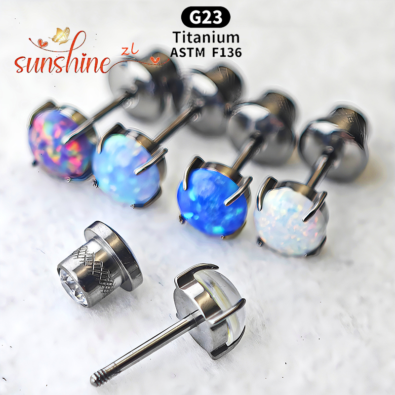 Opal Earrings Dangle - 2 قطعة ASTM F136 التيتانيوم أوبال