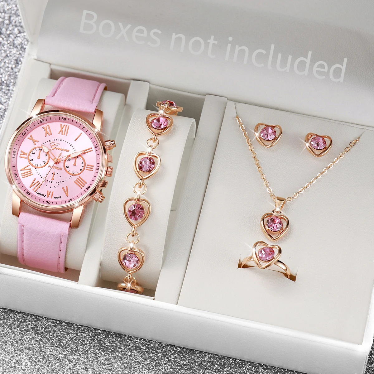 Jewelry Watch Making - مجموعة مجوهرات وساعة كريستال وردية على